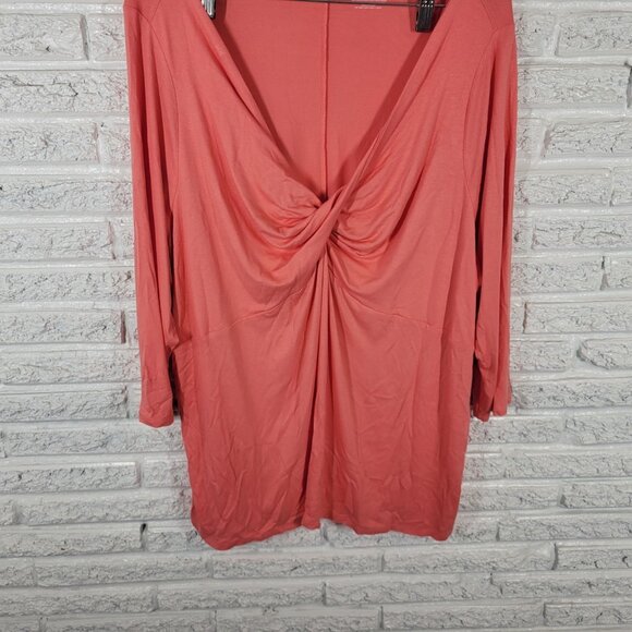 Lane Bryant Womens Top 26 28 Plus Tunic 3/4 Sleeve Orange ORA4E - Picture 4 of 7